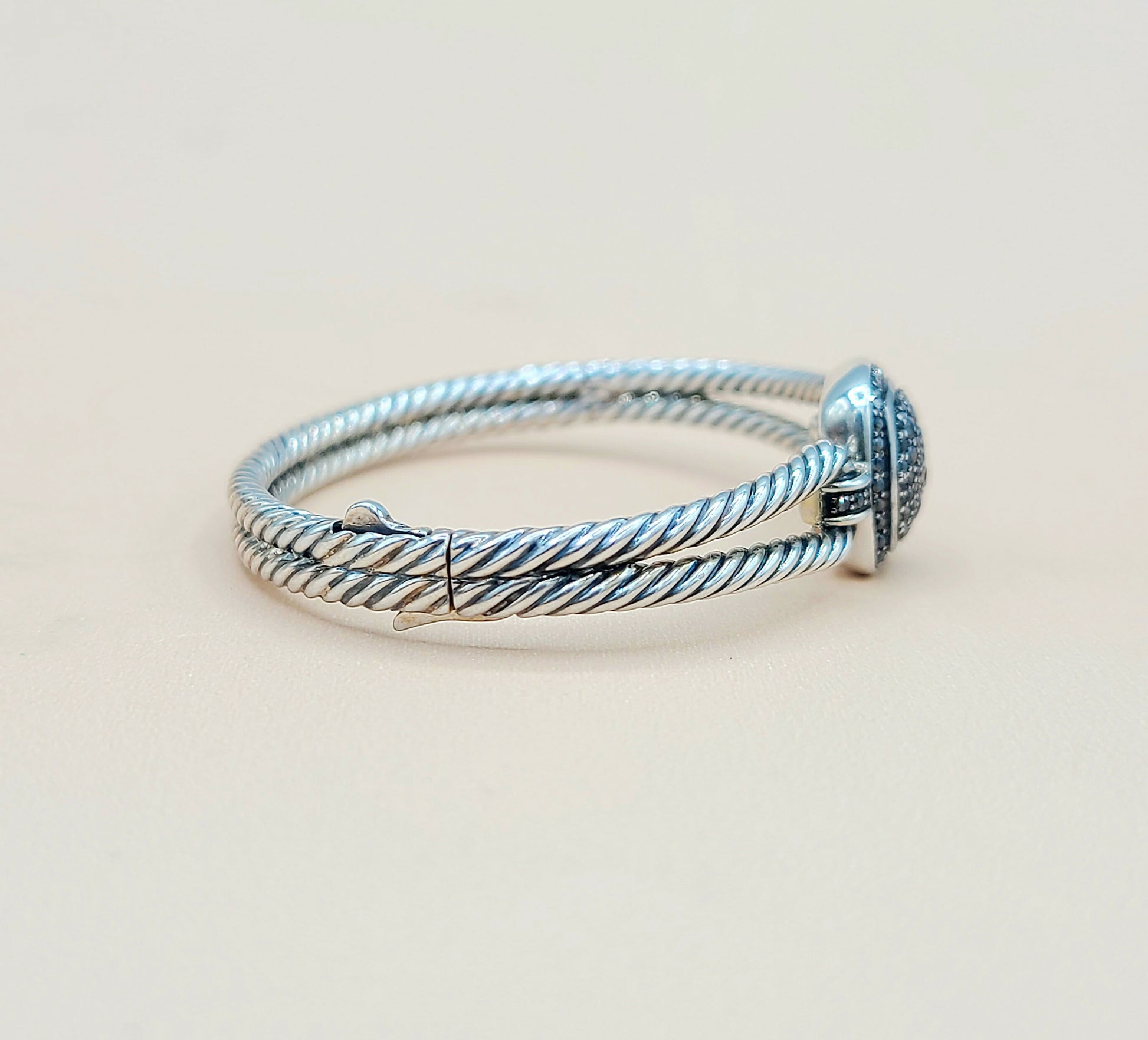 David Yurman Albion Black Diamond Bracelet Silver  AYW Luxury