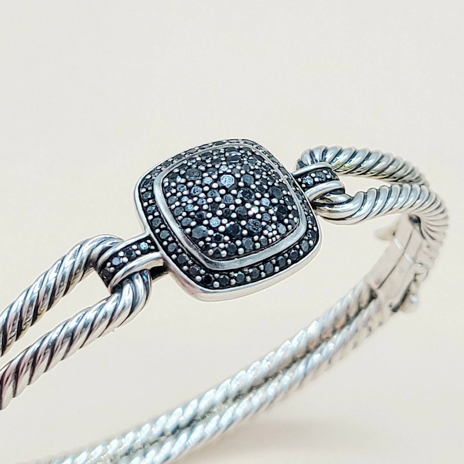 David Yurman Albion Black Diamond Bracelet Silver  AYW Luxury