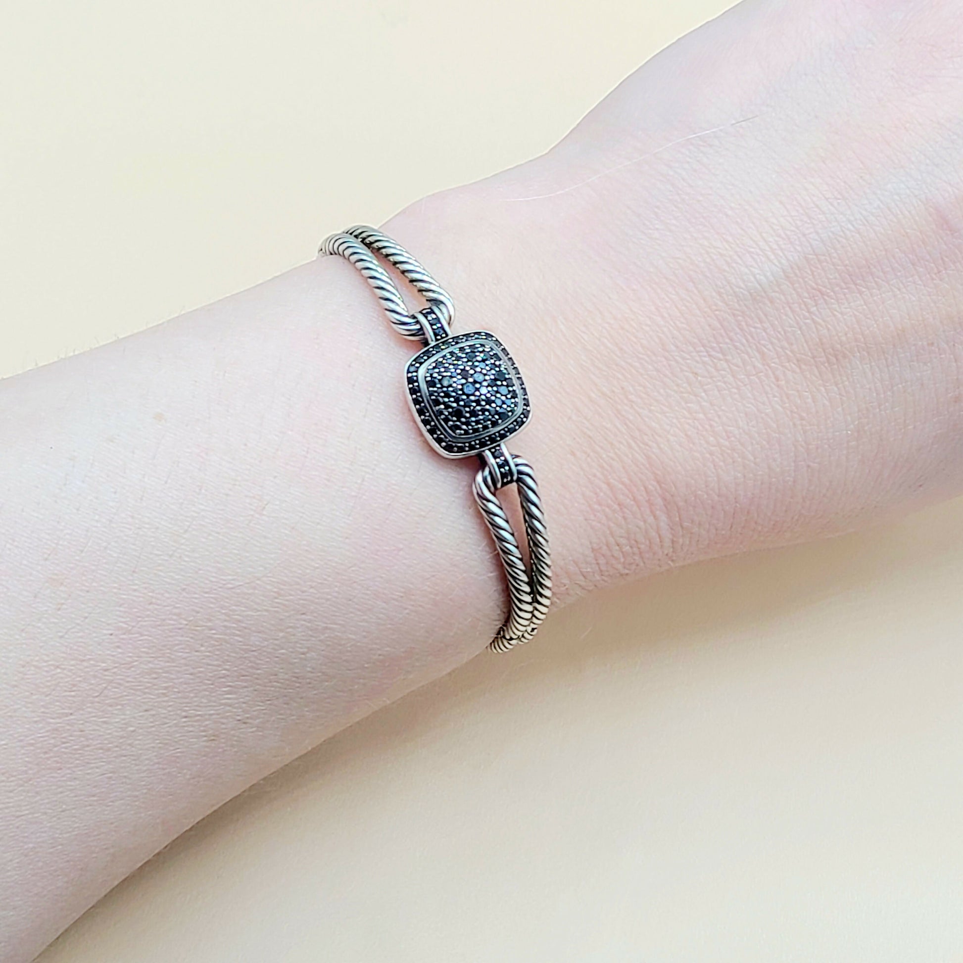 David Yurman Albion Black Diamond Bracelet Silver  AYW Luxury