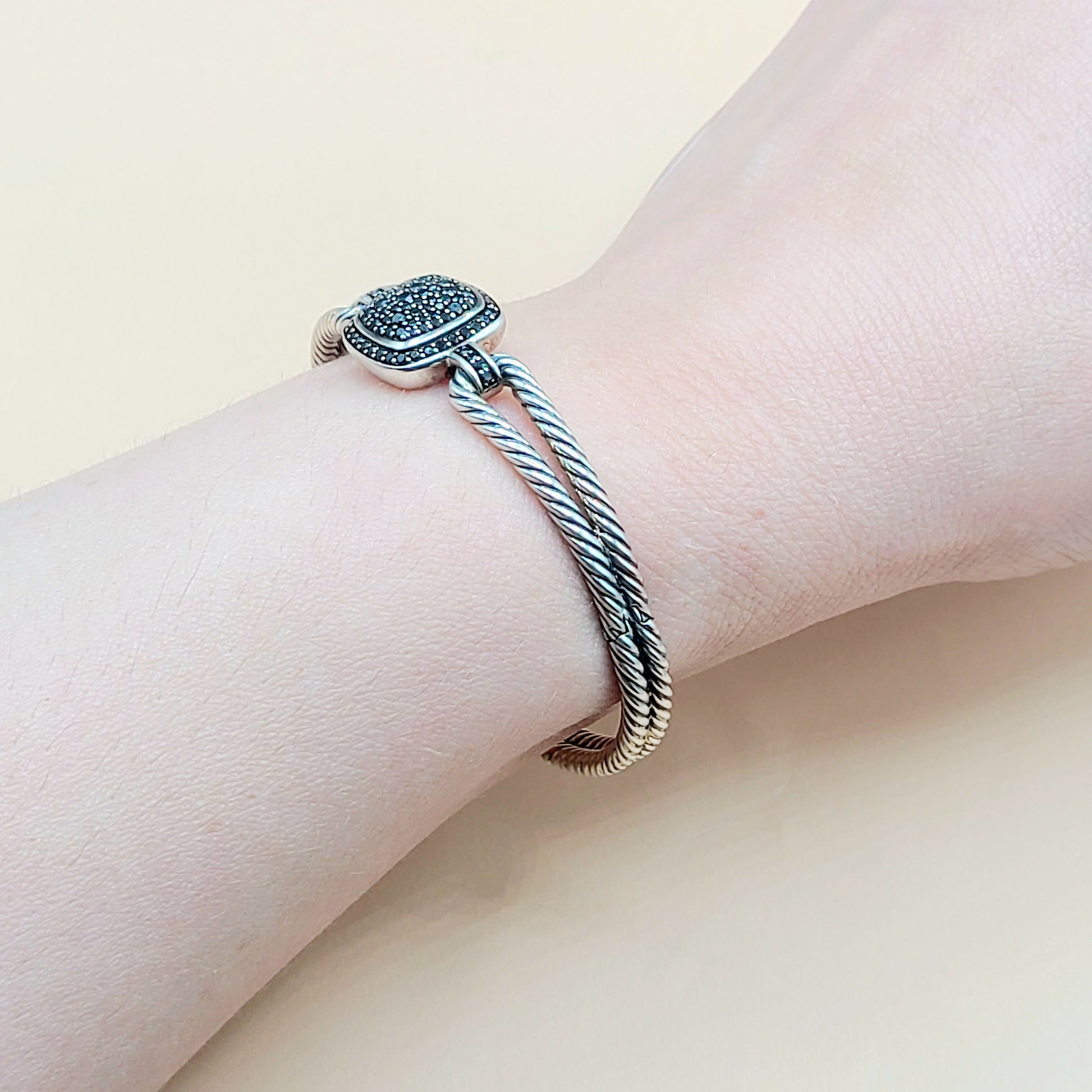 David Yurman Albion Black Diamond Bracelet Silver  AYW Luxury