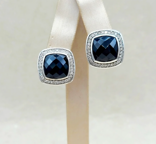 David Yurman Albion Black Onyx Diamond Earrings Sterling Silver 0.46 TCW 16.4mm