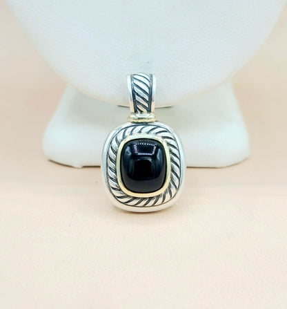  David Yurman Albion Black Onyx Silver & 14k Pendant Enhancer
