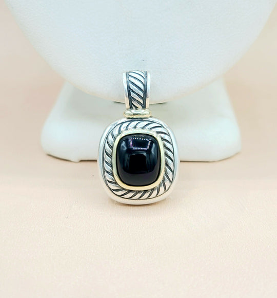  David Yurman Albion Black Onyx Silver & 14k Pendant Enhancer