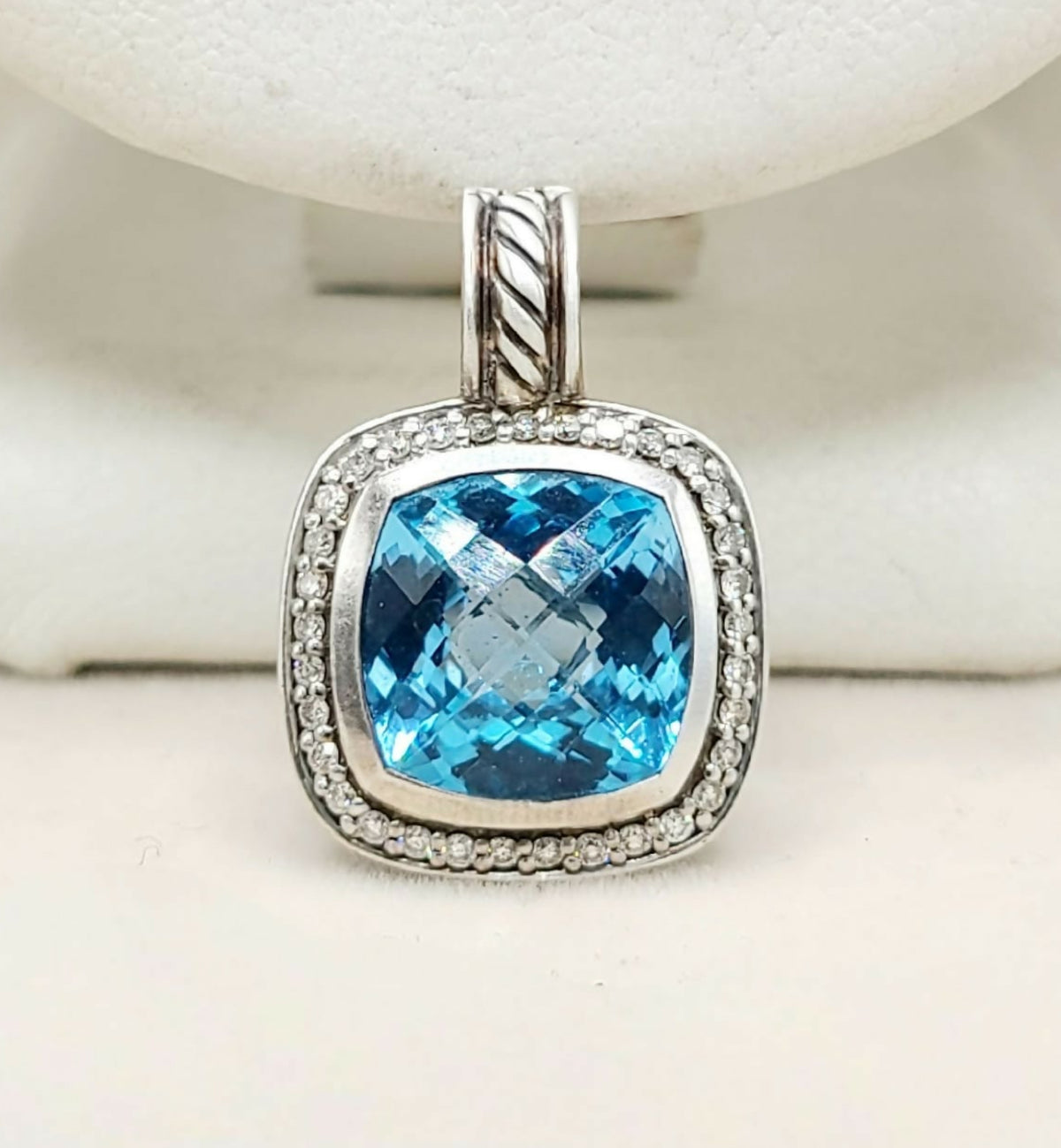 David Yurman Albion Blue Topaz Diamond Pendant Sterling Silver 0.23 TCW