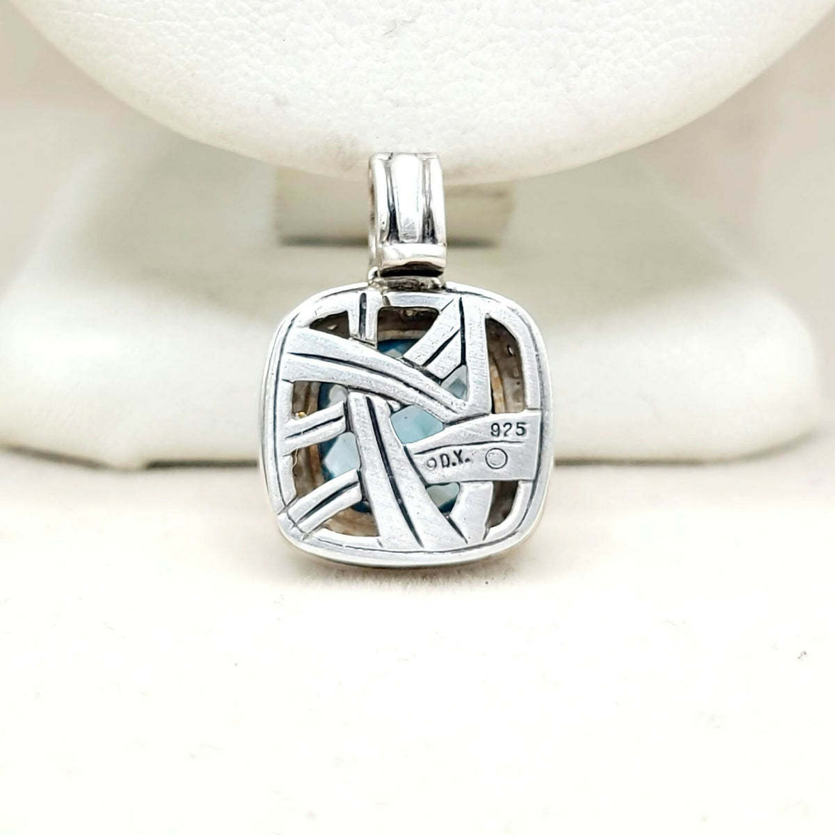 back view David Yurman Albion Blue Topaz Diamond Pendant Sterling Silver 0.23 TCW