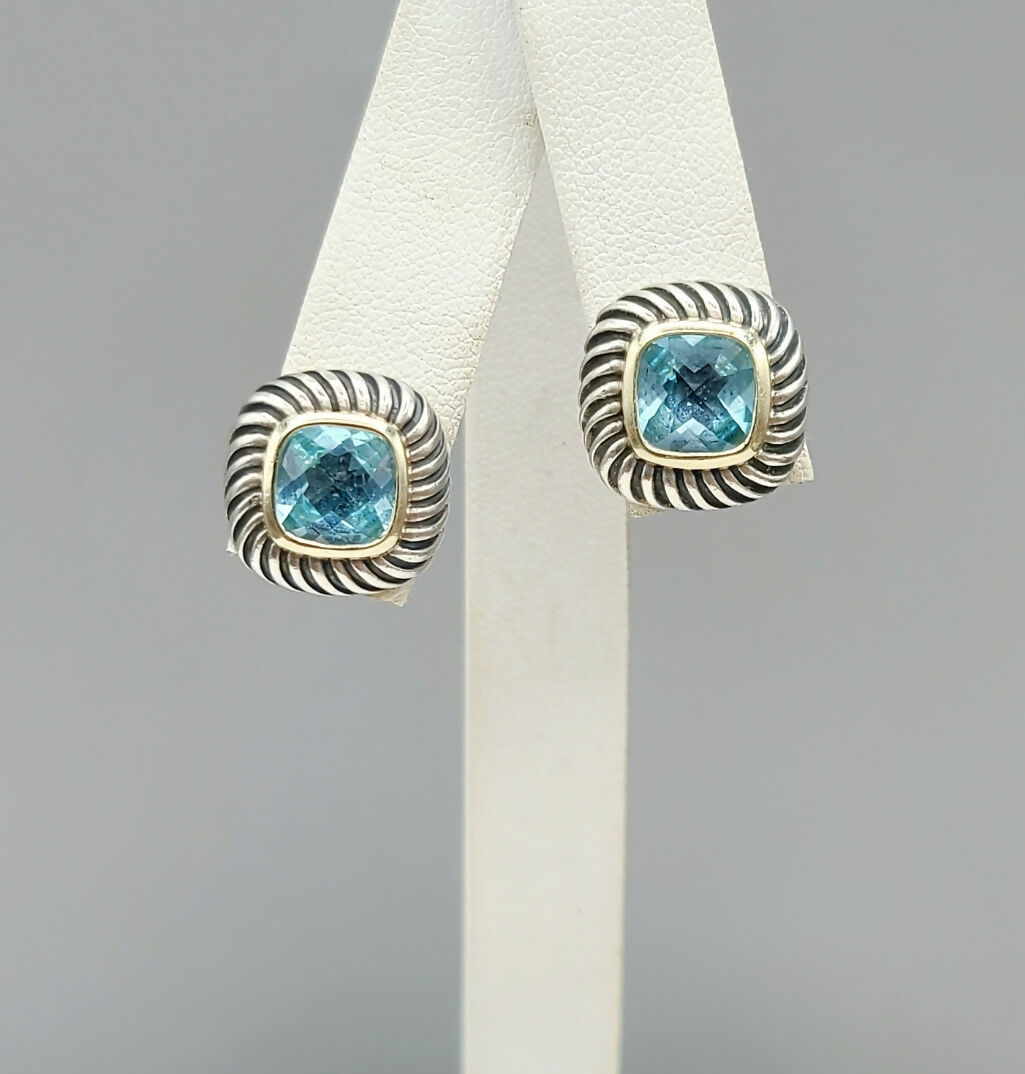 David Yurman Albion Blue Topaz Stud Earrings With Gold