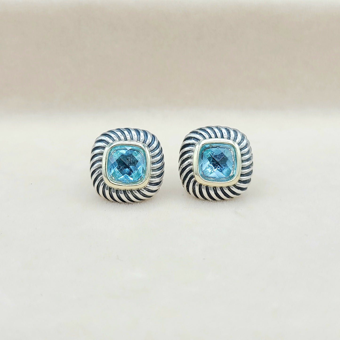 David Yurman Albion Blue Topaz Stud Earrings With Gold