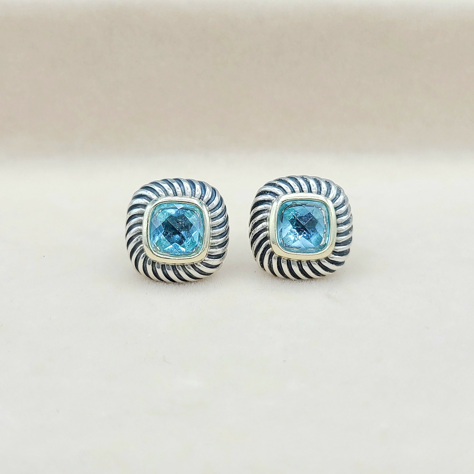 David Yurman Albion Blue Topaz Stud Earrings With Gold