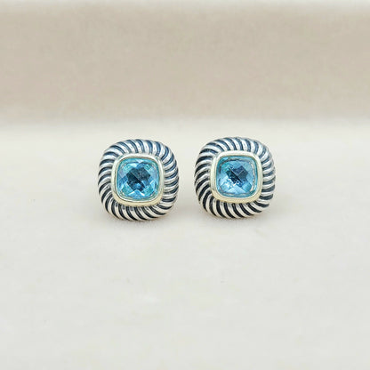 David Yurman Albion Blue Topaz Stud Earrings With Gold