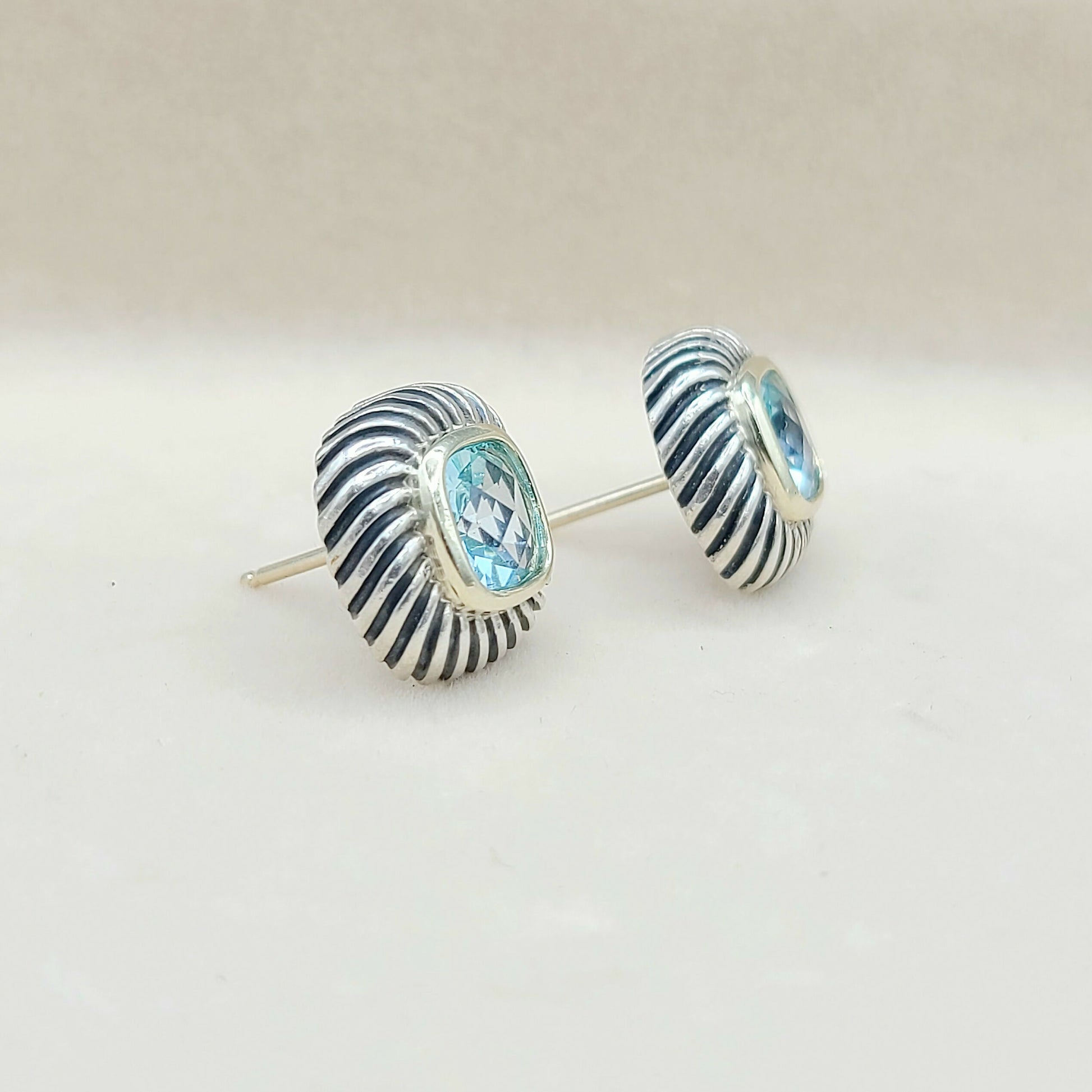 David Yurman Albion Blue Topaz Stud Earrings With Gold