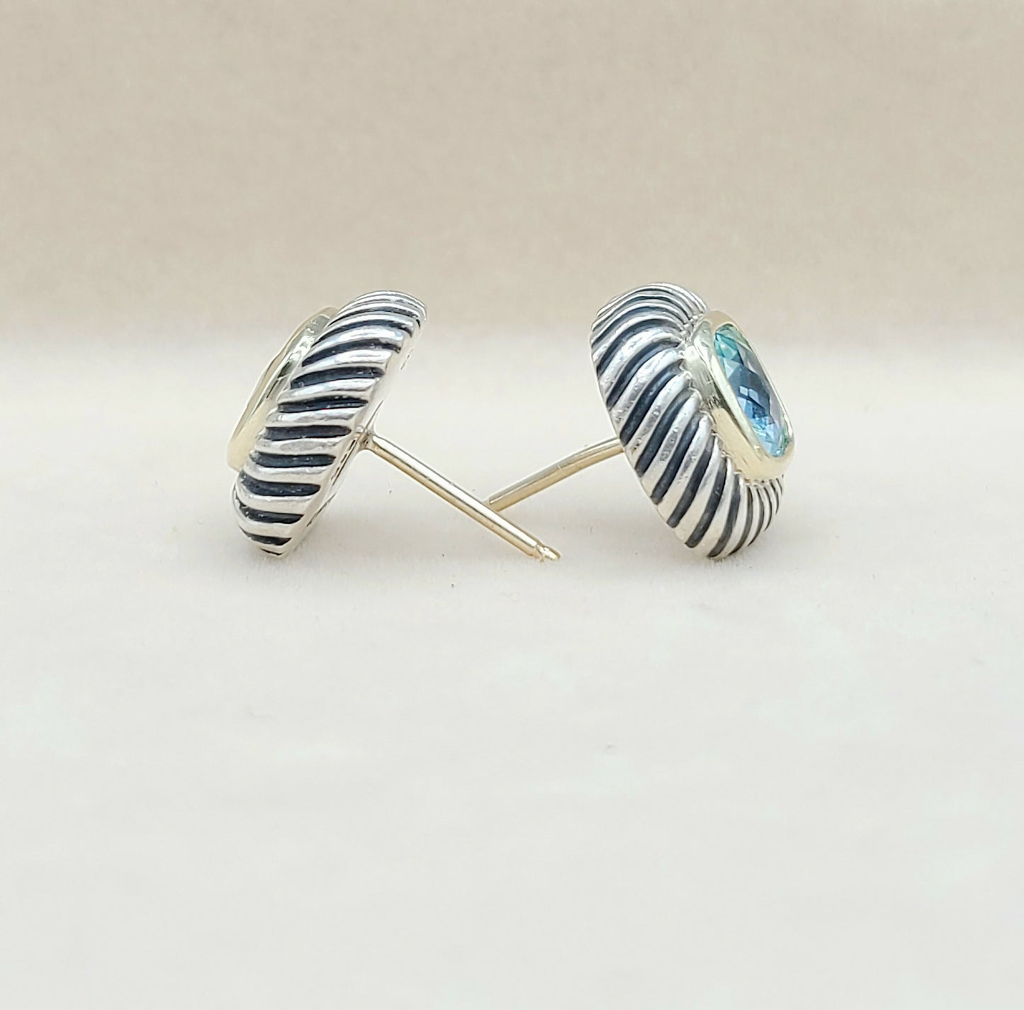 David Yurman Albion Blue Topaz Stud Earrings With Gold