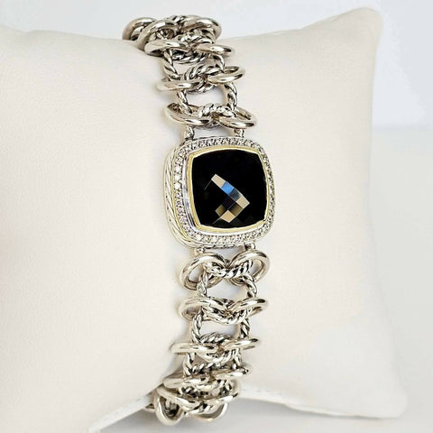 David Yurman Albion Chainmail Bracelet Black Onyx & Diamond 18K Gold | AYW Luxury