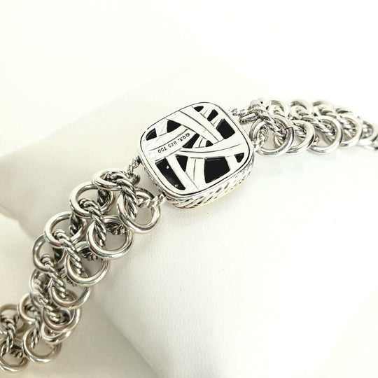 Back view David Yurman Albion Chainmail Bracelet Black Onyx & Diamond 18K Gold | AYW Luxury