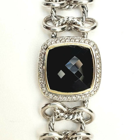 David Yurman Albion Chainmail Bracelet Black Onyx & Diamond 18K Gold | AYW Luxury
