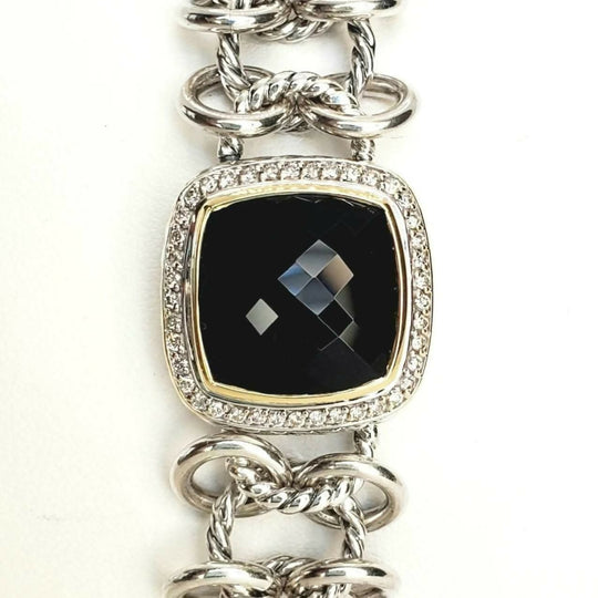 David Yurman Albion Chainmail Bracelet Black Onyx & Diamond 18K Gold | AYW Luxury