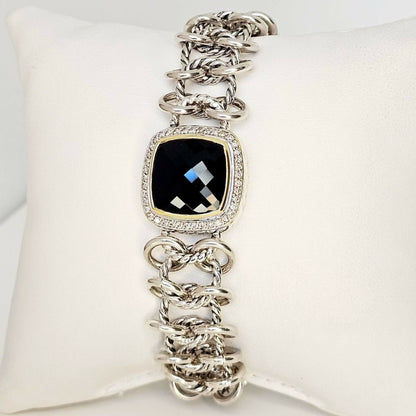 David Yurman Albion Chainmail Bracelet Black Onyx & Diamond 18K Gold | AYW Luxury