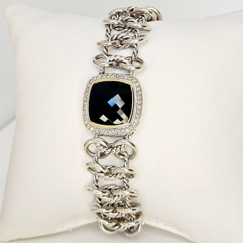 David Yurman Albion Chainmail Bracelet Black Onyx & Diamond 18K Gold | AYW Luxury