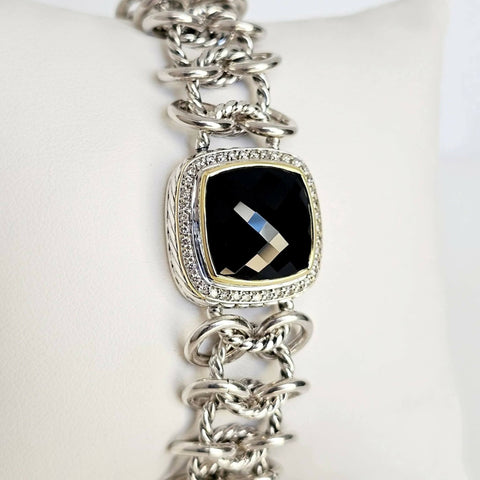 David Yurman Albion Chainmail Bracelet Black Onyx & Diamond 18K Gold | AYW Luxury