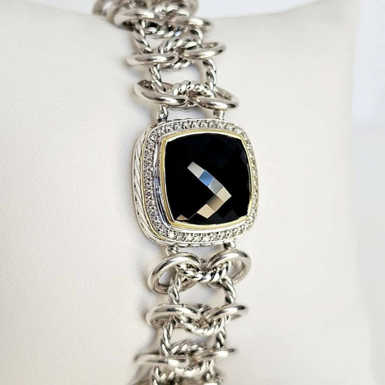David Yurman Albion Chainmail Bracelet Black Onyx & Diamond 18K Gold | AYW Luxury