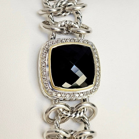David Yurman Albion Chainmail Bracelet Black Onyx & Diamond 18K Gold | AYW Luxury
