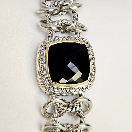 David Yurman Albion Chainmail Bracelet Black Onyx & Diamond 18K Gold | AYW Luxury