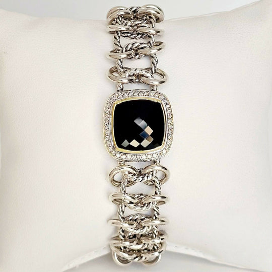 David Yurman Albion Chainmail Bracelet Black Onyx & Diamond 18K Gold | AYW Luxury