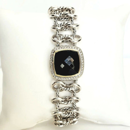 David Yurman Albion Chainmail Bracelet Black Onyx & Diamond 18K Gold | AYW Luxury