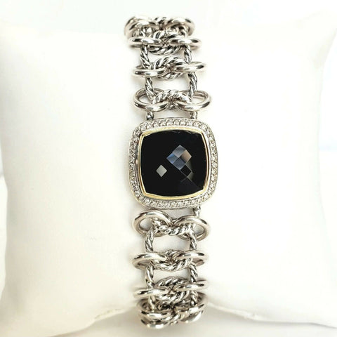 David Yurman Albion Chainmail Bracelet Black Onyx & Diamond 18K Gold | AYW Luxury
