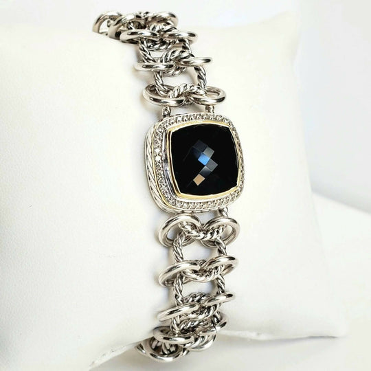 David Yurman Albion Chainmail Bracelet Black Onyx & Diamond 18K Gold | AYW Luxury