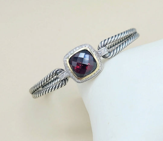  David Yurman Albion Garnet Gold Diamond Bracelet