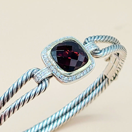  David Yurman Albion Garnet Gold Diamond Bracelet