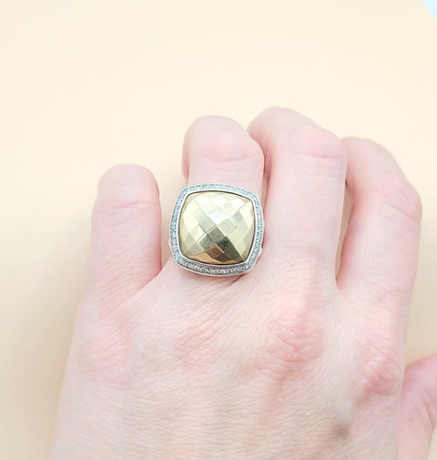  David Yurman Albion Gold Dome Diamond Ring 17mm