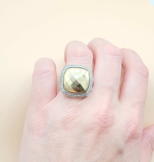  David Yurman Albion Gold Dome Diamond Ring 17mm