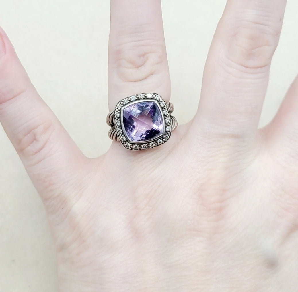 David Yurman Albion Moonlight Ice 11mm Lavender Amethyst Diamond Ring