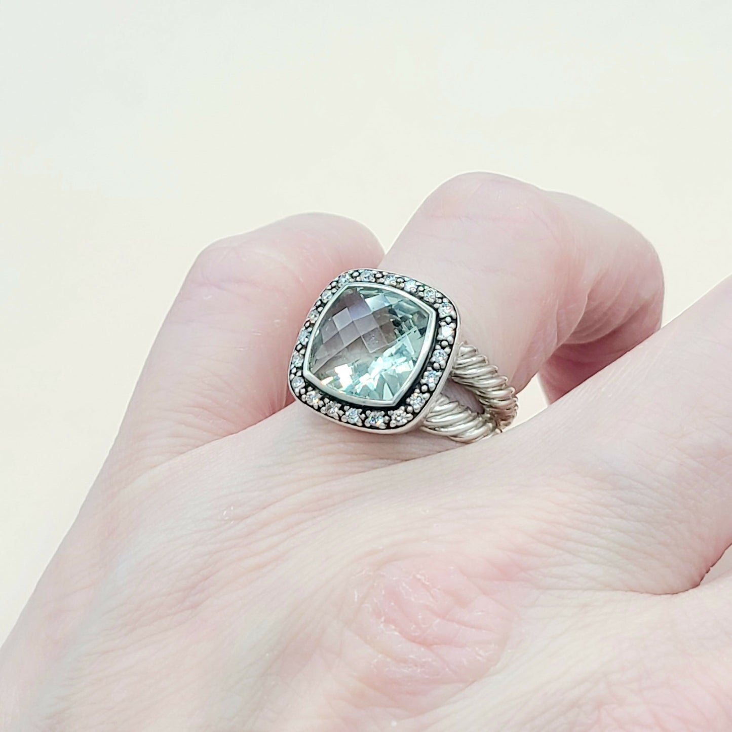 David Yurman Albion Moonlight Ice 11mm Prasiolite Diamond Ring