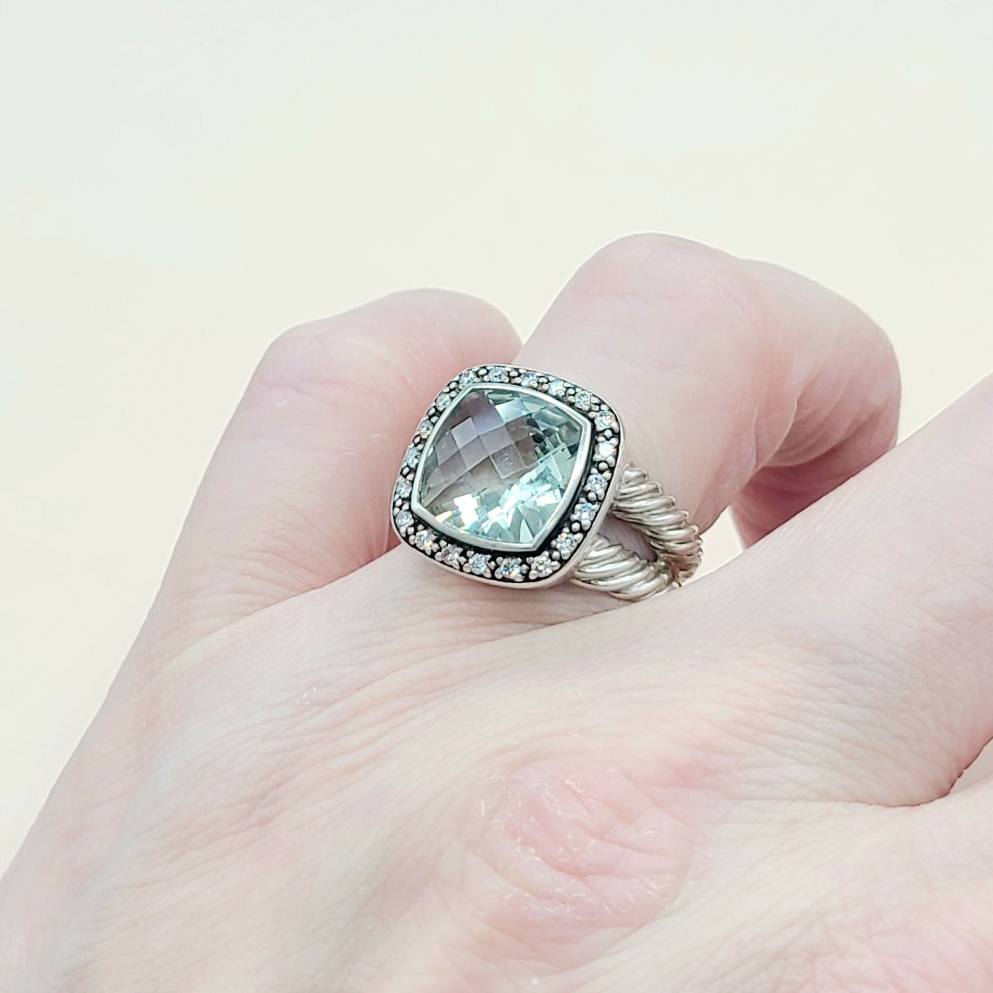 David Yurman Albion Moonlight Ice 11mm Prasiolite Diamond Ring