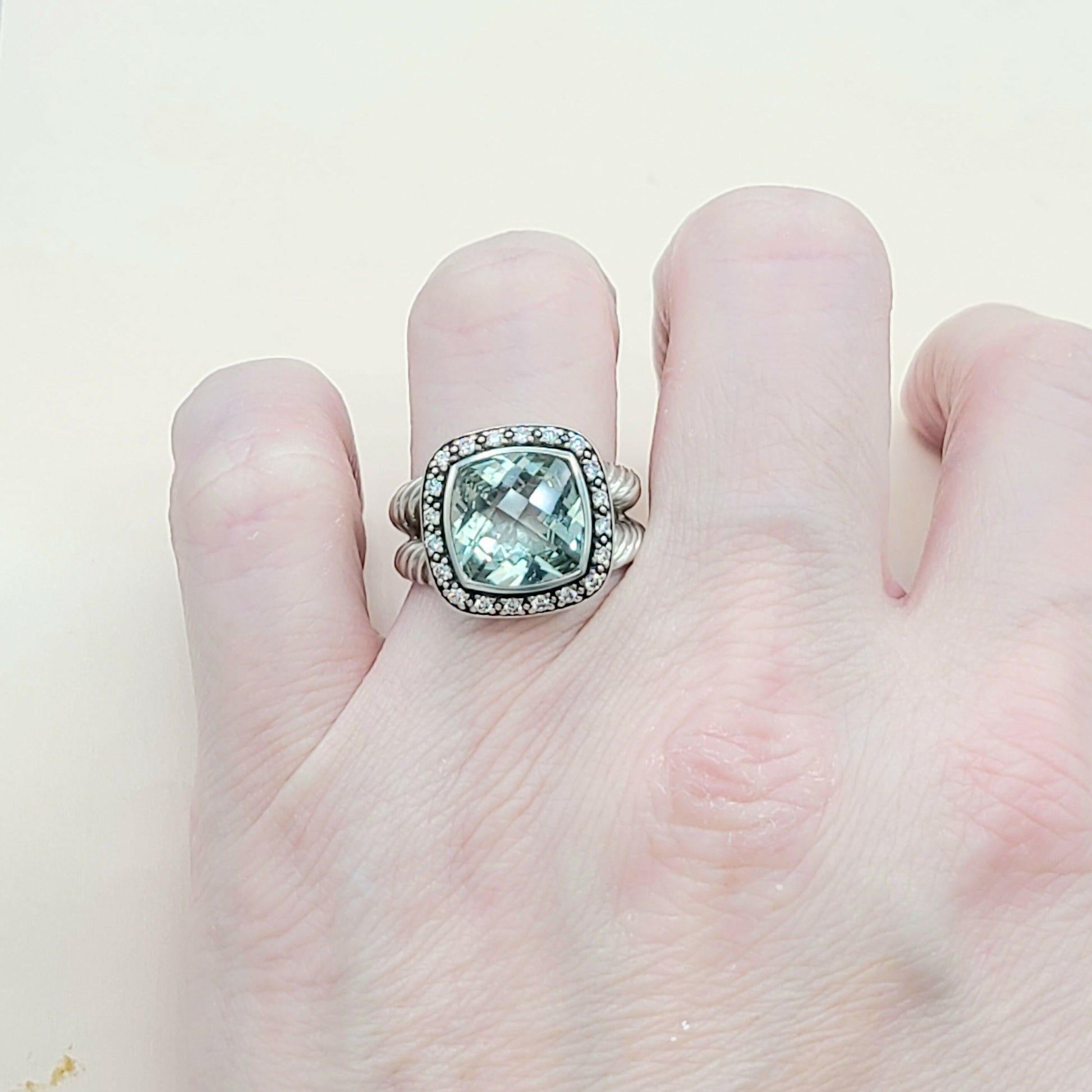 David Yurman Albion Moonlight Ice 11mm Prasiolite Diamond Ring