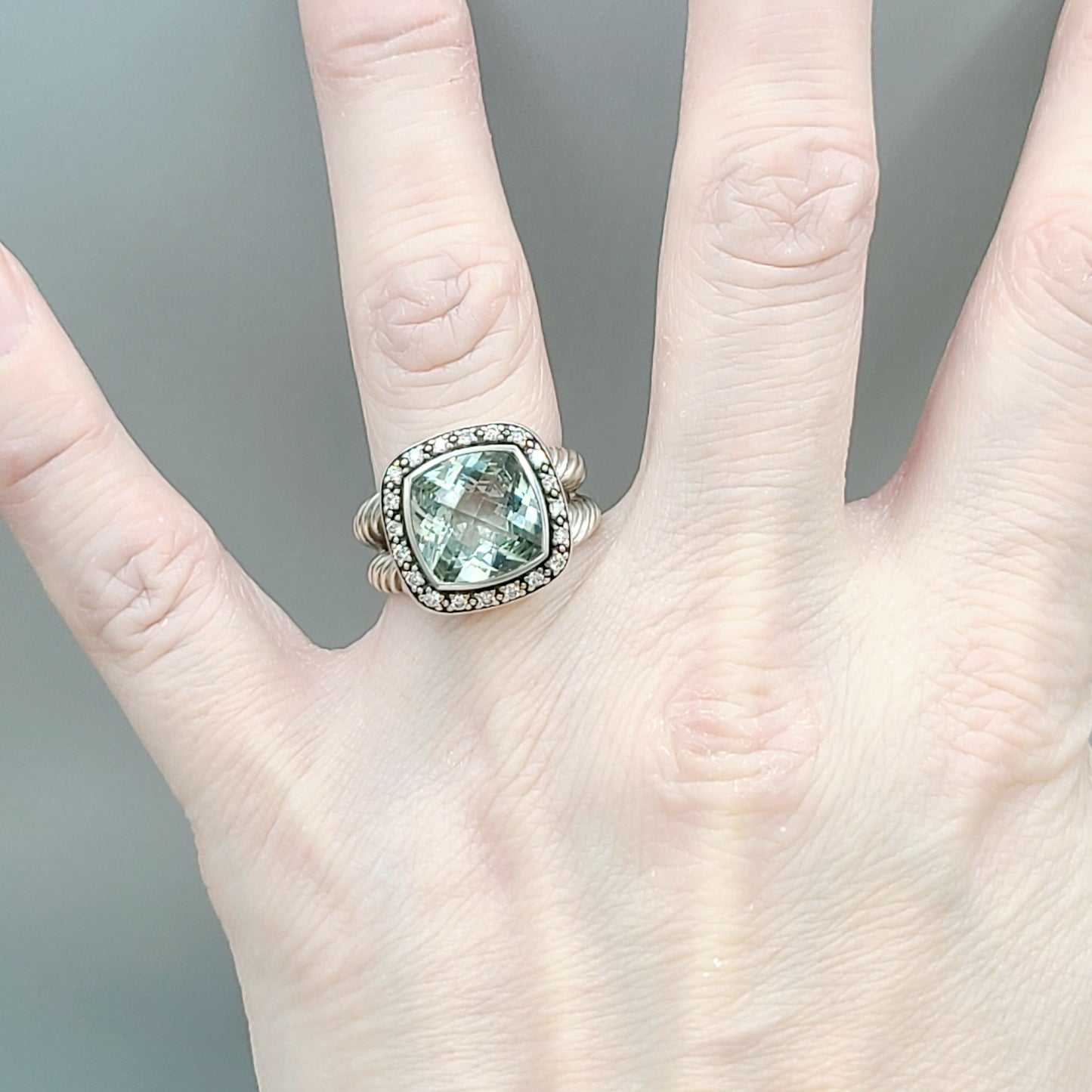 David Yurman Albion Moonlight Ice 11mm Prasiolite Diamond Ring