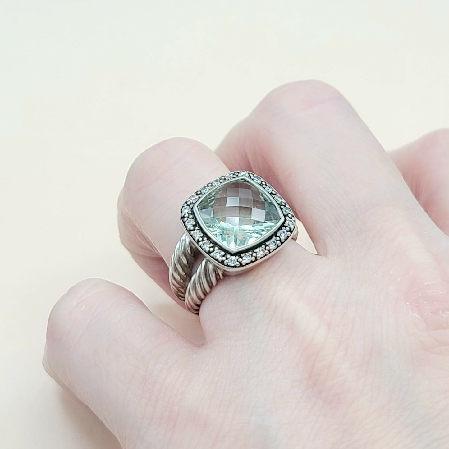 David Yurman Albion Moonlight Ice 11mm Prasiolite Diamond Ring