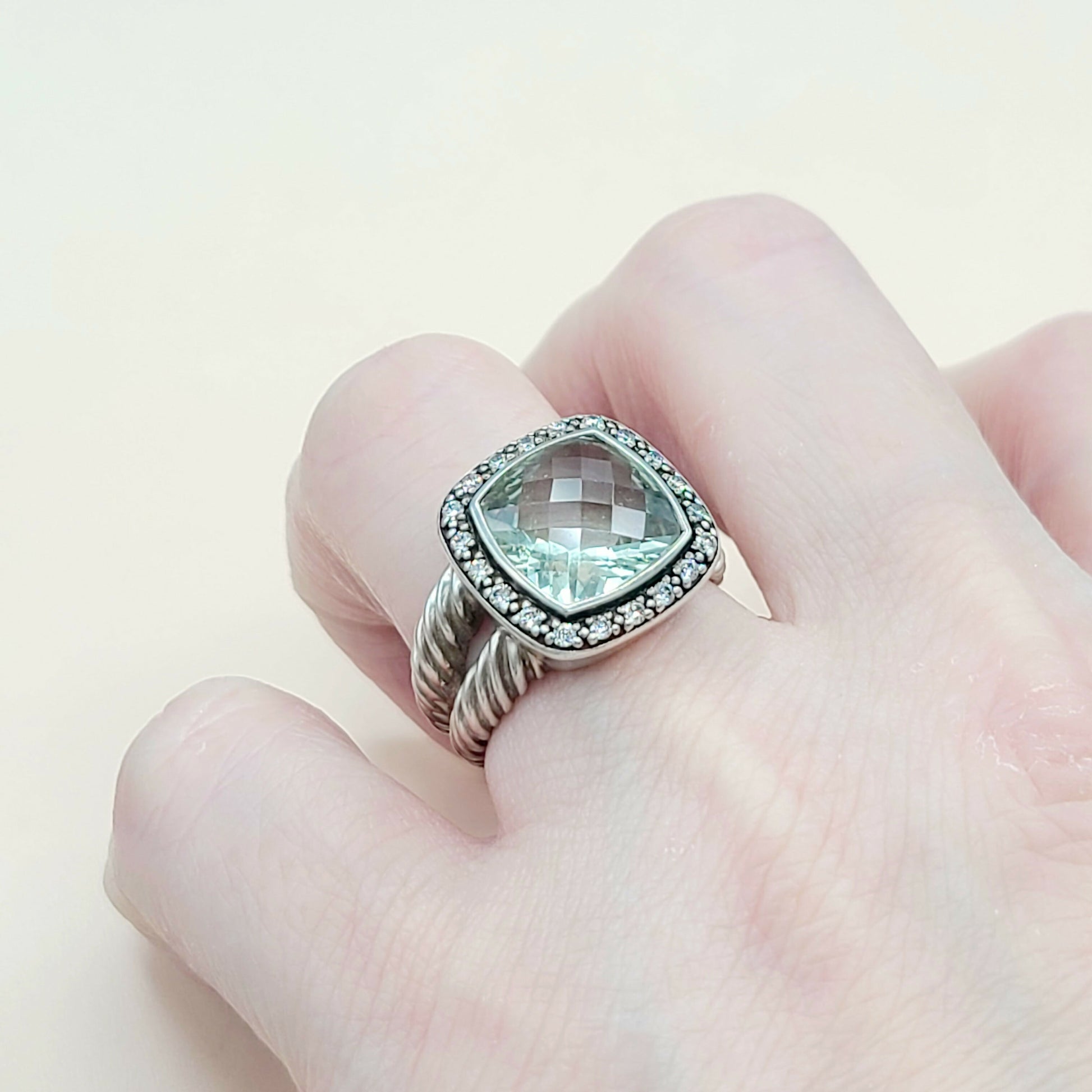 David Yurman Albion Moonlight Ice 11mm Prasiolite Diamond Ring