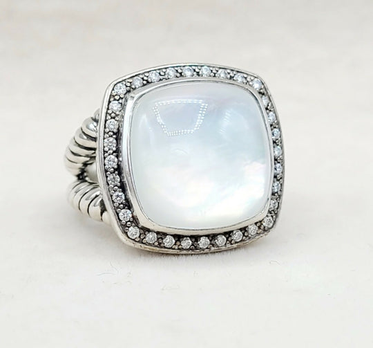 David Yurman Albion Moonlight Ice 17mm Moon Quartz Diamond Ring in Darkened Sterling Silver