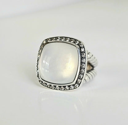 David Yurman Albion Moonlight Ice 17mm Moon Quartz Diamond Ring in Darkened Sterling Silver