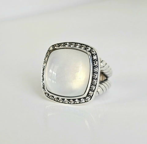 David Yurman Albion Moonlight Ice 17mm Moon Quartz Diamond Ring in Darkened Sterling Silver