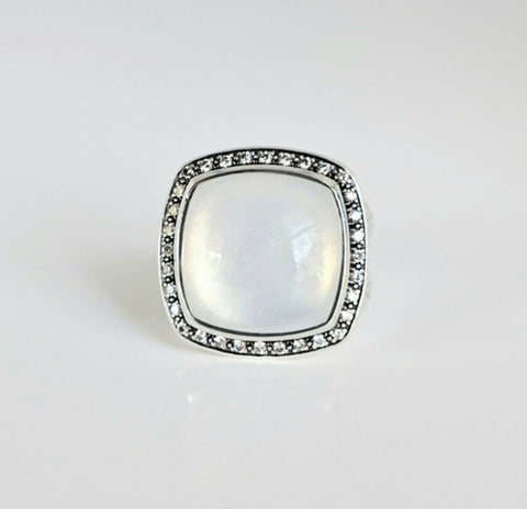 David Yurman Albion Moonlight Ice 17mm Moon Quartz Diamond Ring in Darkened Sterling Silver