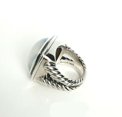 side view David Yurman Albion Moonlight Ice 17mm Moon Quartz Diamond Ring in Darkened Sterling Silver
