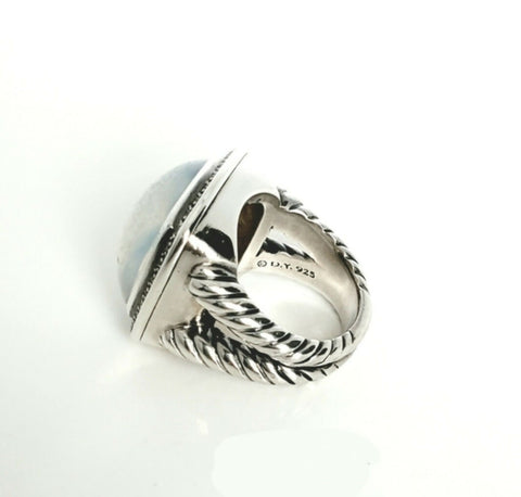 side view David Yurman Albion Moonlight Ice 17mm Moon Quartz Diamond Ring in Darkened Sterling Silver