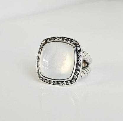 David Yurman Albion Moonlight Ice 17mm Moon Quartz Diamond Ring in Darkened Sterling Silver
