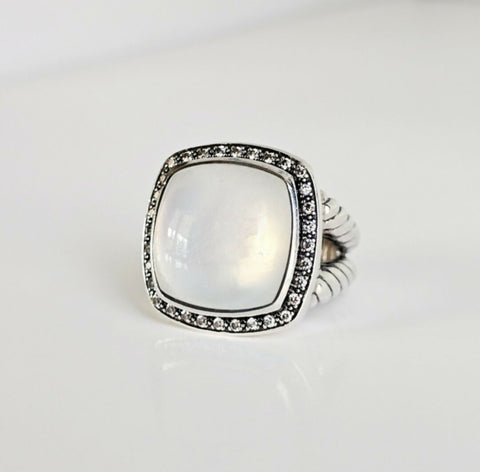 David Yurman Albion Moonlight Ice 17mm Moon Quartz Diamond Ring in Darkened Sterling Silver