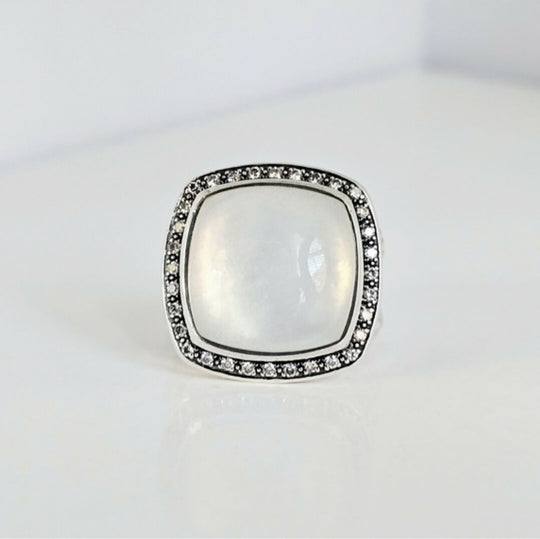 David Yurman Albion Moonlight Ice 17mm Moon Quartz Diamond Ring in Darkened Sterling Silver