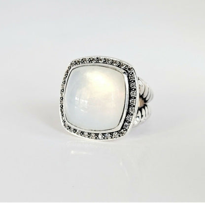David Yurman Albion Moonlight Ice 17mm Moon Quartz Diamond Ring in Darkened Sterling Silver